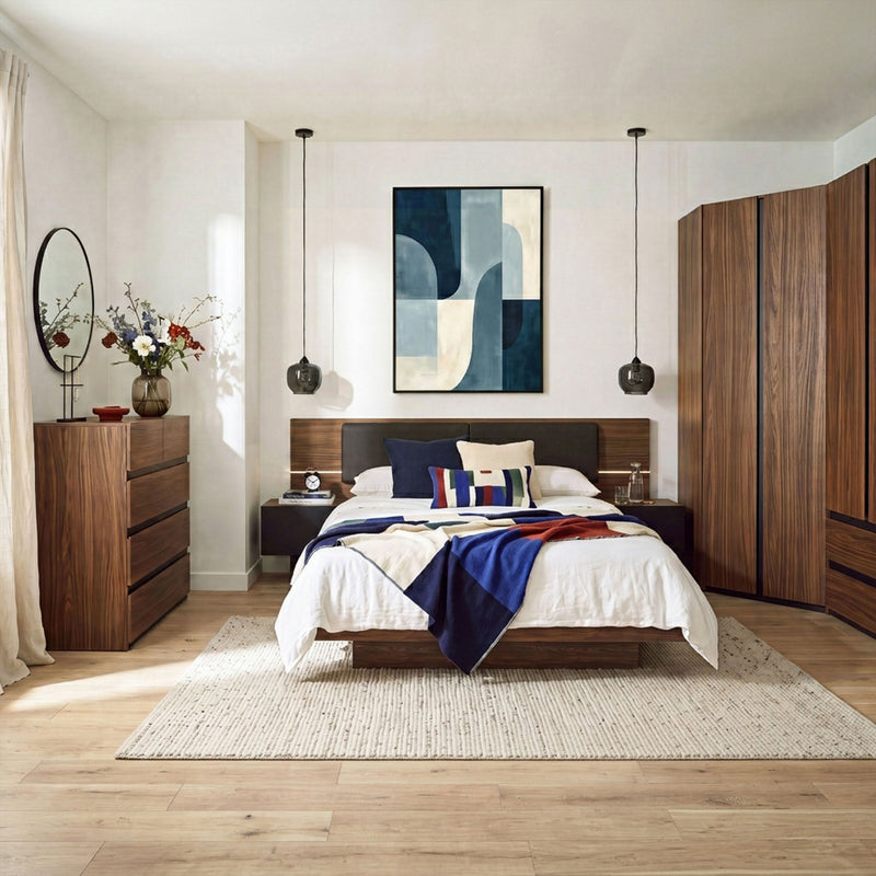 LUBLIN Set mobilier dormitor, pat, 2 noptiere și LED inclus