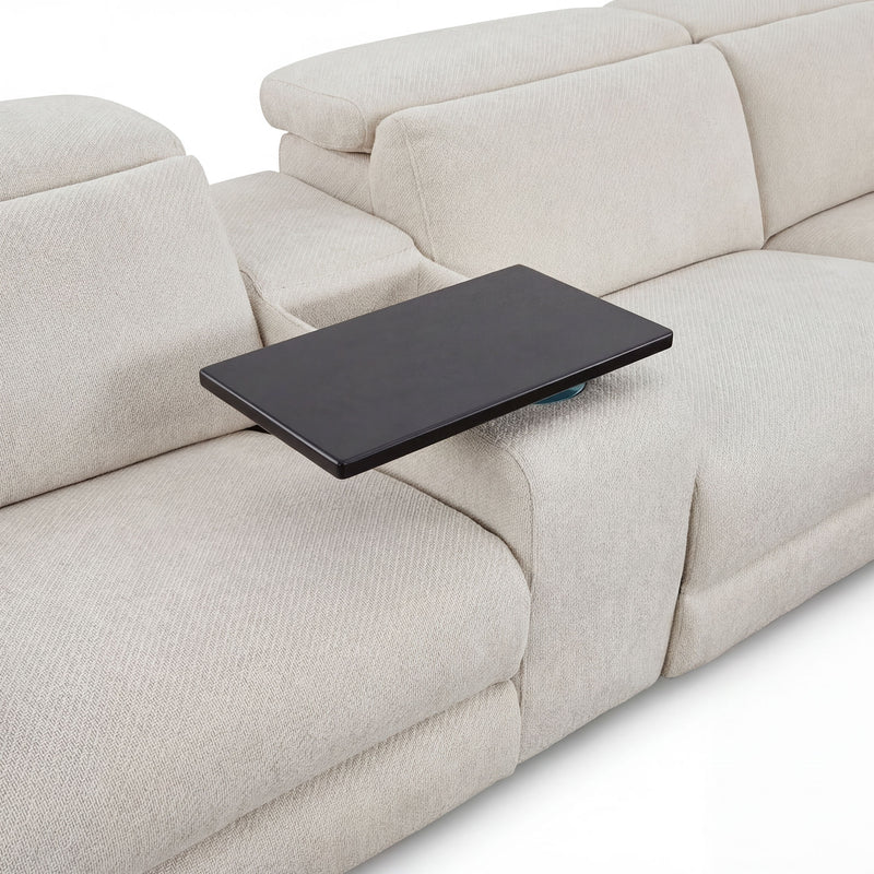 DUNKLIN Ansamblu 2 reclinere electrice, mecanism tetiere, wireless charger, depozitare, boxă sunet, măsuță lucru, stofă