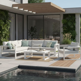 FERMO Set mobilier terasă/grădină, 2 canapele, fotoliu, element colț și masă