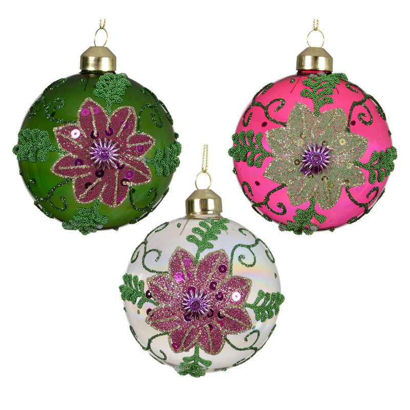 FLORA Set 3 globuri, sticlă, D.8cm