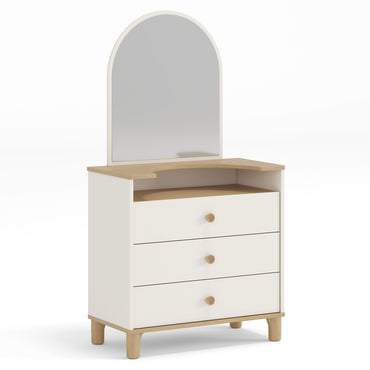BECKY Comodă copii, 3 sertare, 1 nișă și oglindă incluse