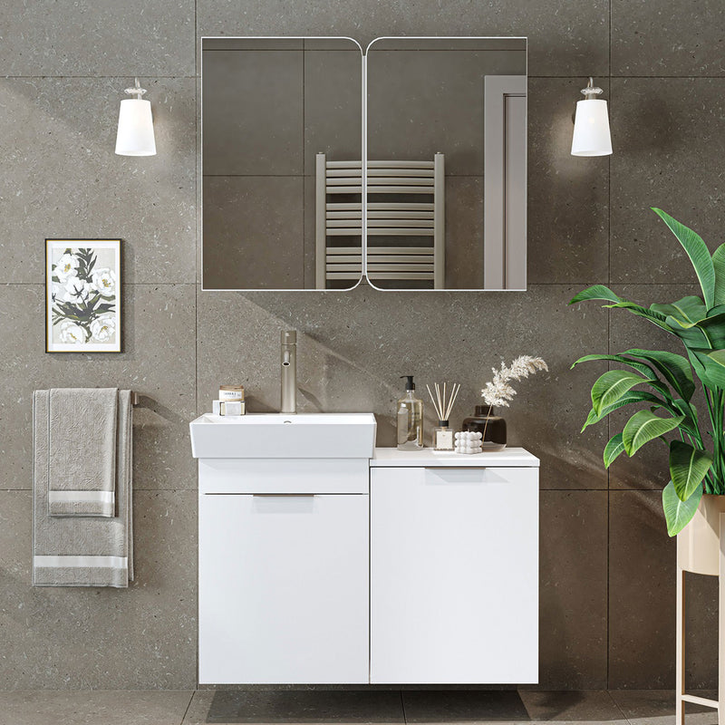 DUBAI Set mobilier baie, mască lavoar, lavoar ceramică și dulap baie suspendat cu oglindă