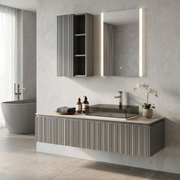 KARST Set mobilier baie, mască lavoar, lavoar, top, oglindă LED, dulap suspendat