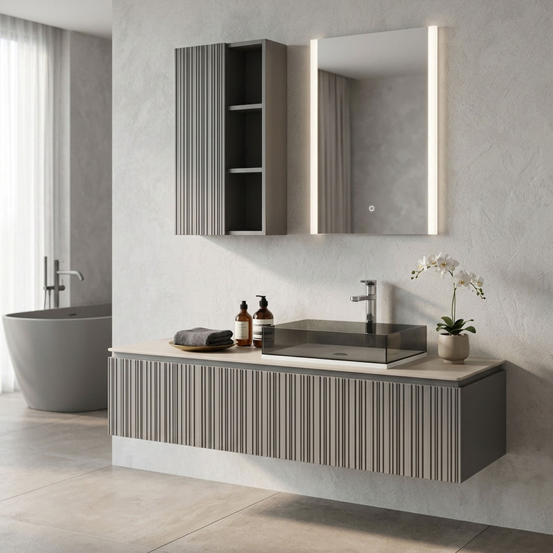 KARST Set mobilier baie, mască lavoar, lavoar, top, oglindă LED, dulap suspendat