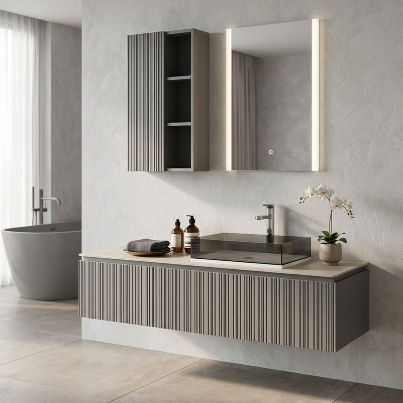 KARST Set mobilier baie, mască lavoar, lavoar, top, oglindă LED, dulap suspendat