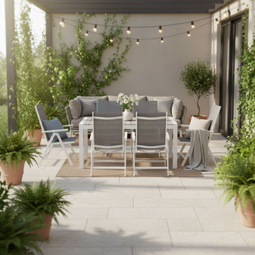 ENCORE/MALITO Set mobilier gradina/terasa, 6 scaune cu spatar reglabil și masă extensibilă