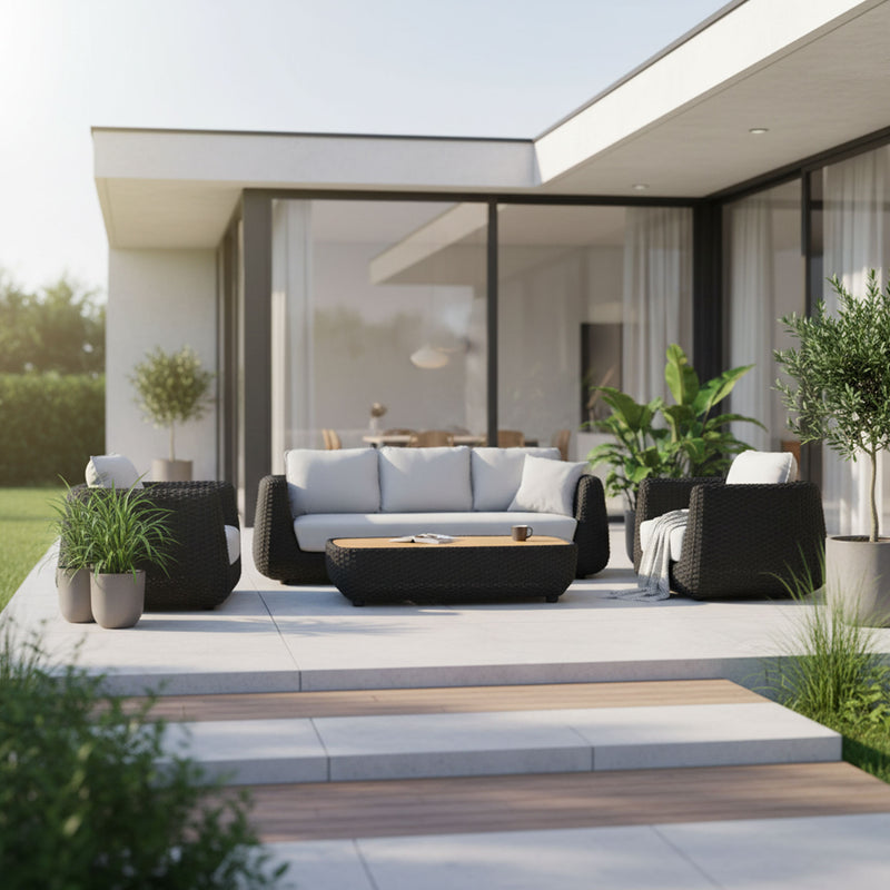 SAINT TROPEZ Set mobilier terasă/grădină, 2 fotolii, canapea și măsuță