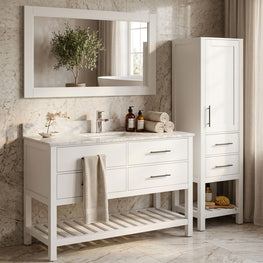 ALBYN Set mobilier baie, mască lavoar, lavoar, dulap, oglindă