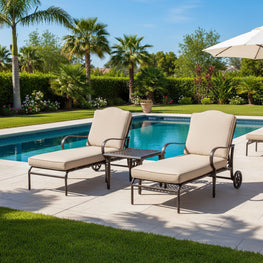 LAUREL Set mobilier terasă/gradină, 2 șezlonguri și măsuță