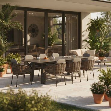 CARSON/BARI Set mobilier terasă/grădină, 8 scaune și masă extensibilă