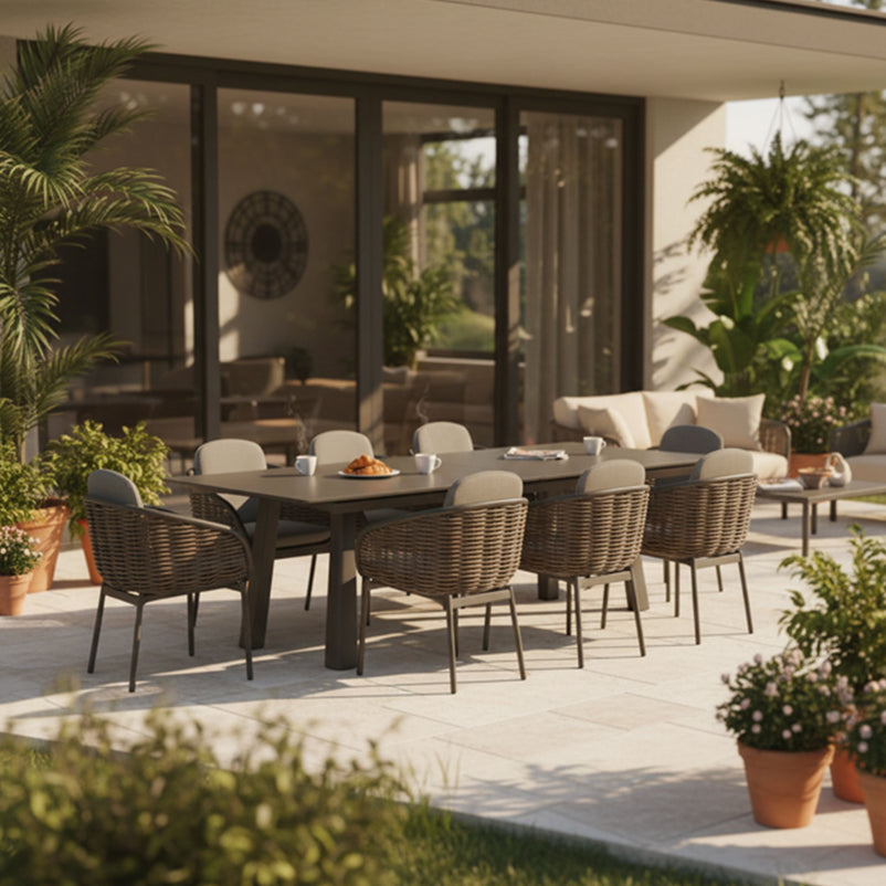 CARSON/BARI Set mobilier terasă/grădină, 8 scaune și masă extensibilă