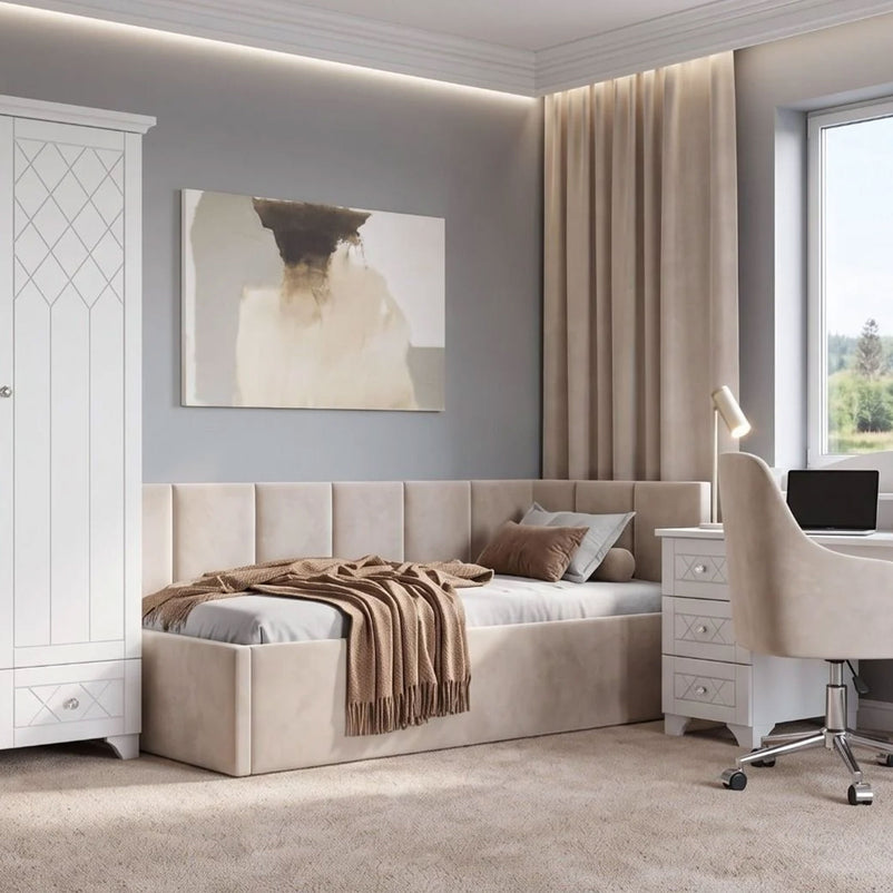 ROYAL STYLE Pat copii 90x200, ladă depozitare, somieră inclusă, dreapta