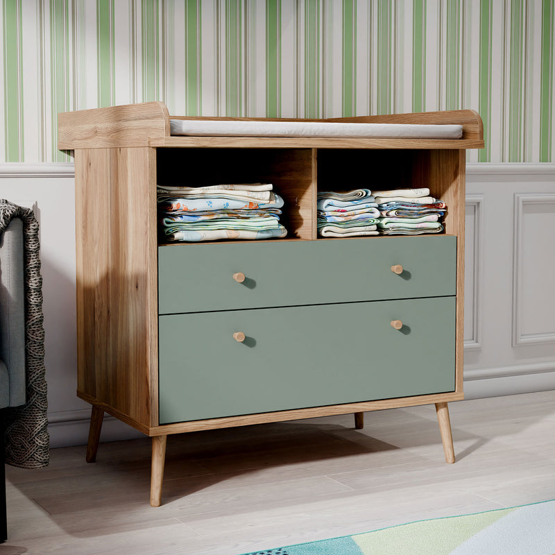 MIRACLE Comodă copii, 2 sertare, nișă și suport de înfășat