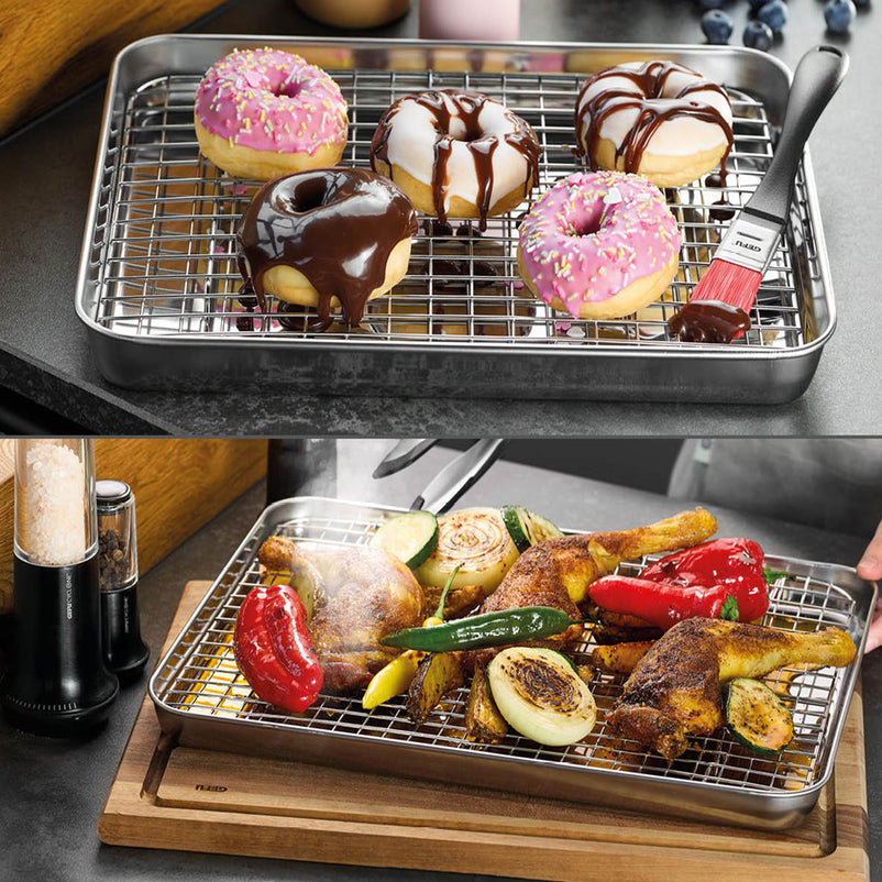 VARIADO Tavă cuptor cu grătar de răcire, inox, L.31.5cm