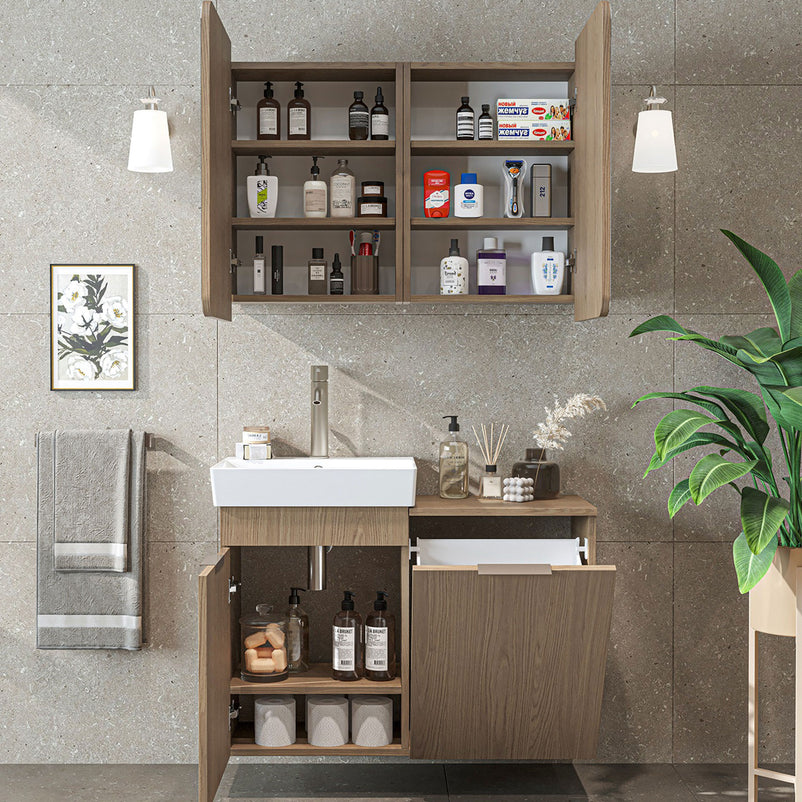 DUBAI Set mobilier baie, mască lavoar, lavoar ceramică și dulap baie suspendat cu oglindă