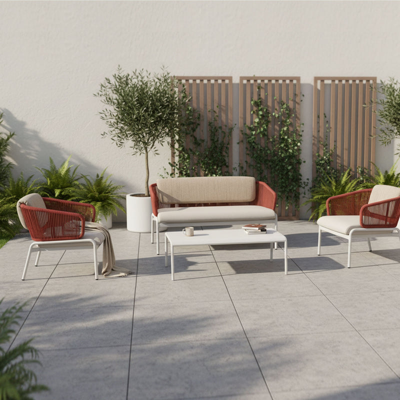 SLEEK Set mobilier terasă/grădină, 2 fotolii, canapea și măsuță