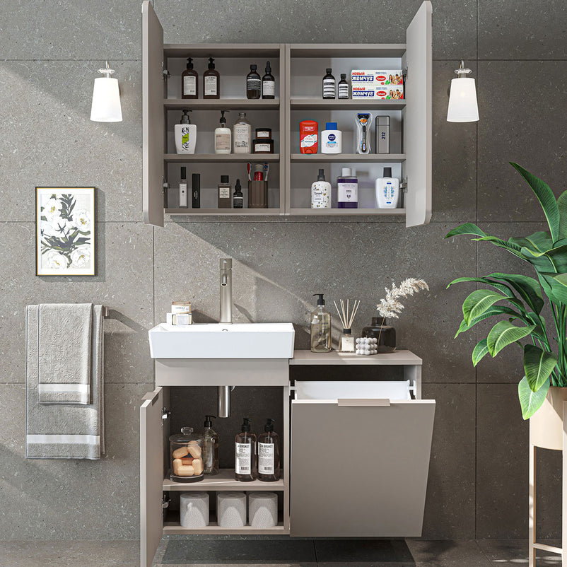 DUBAI Set mobilier baie, mască lavoar, lavoar ceramică și dulap baie suspendat cu oglindă