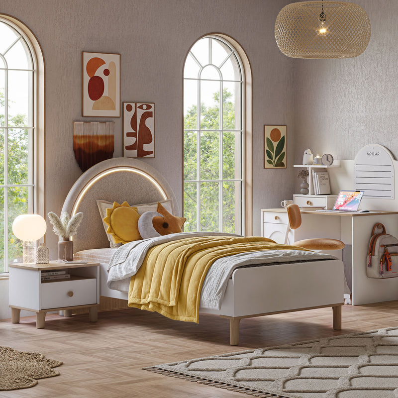 BECKY Pat tapițat copii, 120x200cm, somieră și LED-uri incluse