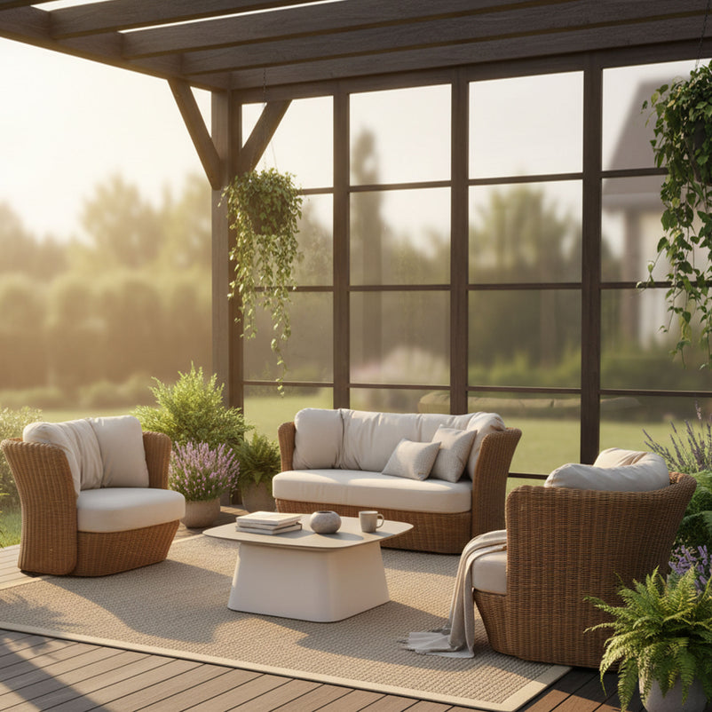 MIRAGE Set mobilier terasă/grădină, 2 fotolii, canapea și 2 măsuțe