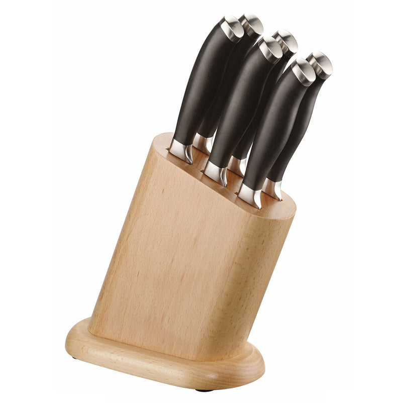 WOODEN Set 6 cuțite friptură cu suport