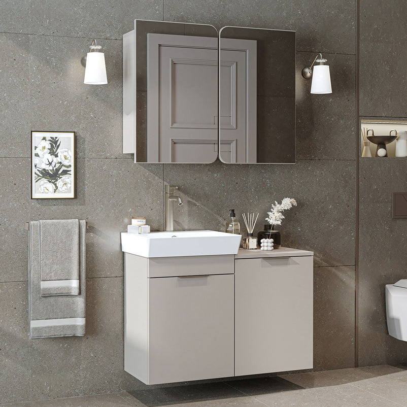 DUBAI Set mobilier baie, mască lavoar, lavoar ceramică și dulap baie suspendat cu oglindă
