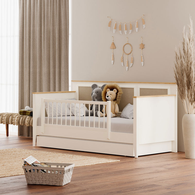 CORVEN Pat copii, 90x200cm, somieră și grilaj protecție incluse