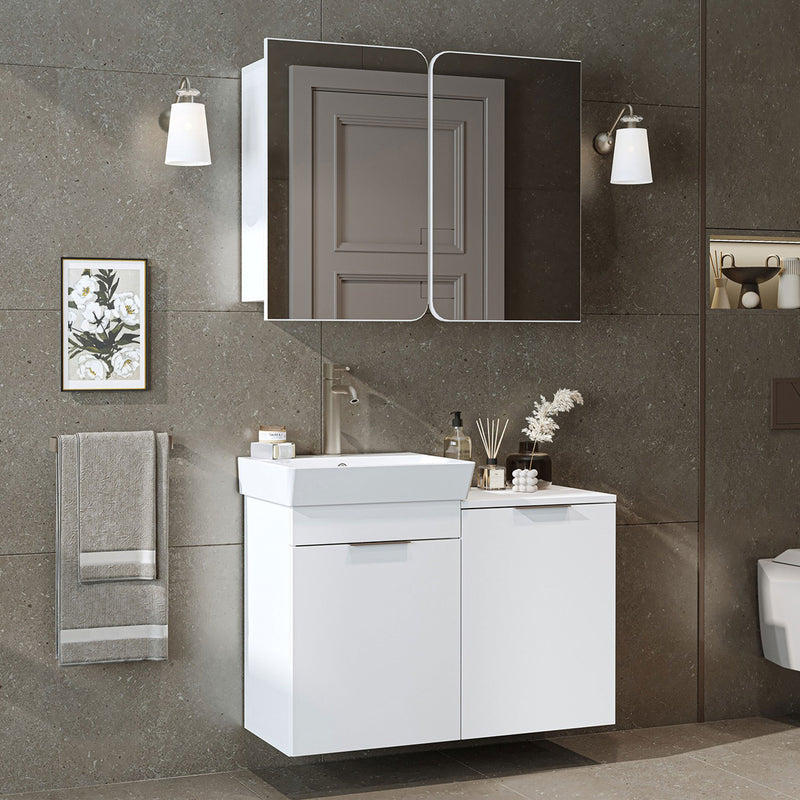 DUBAI Set mobilier baie, mască lavoar, lavoar ceramică și dulap baie suspendat cu oglindă