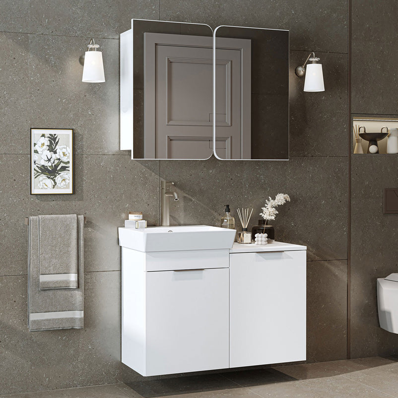 DUBAI Set mobilier baie, mască lavoar, lavoar ceramică și dulap baie suspendat cu oglindă