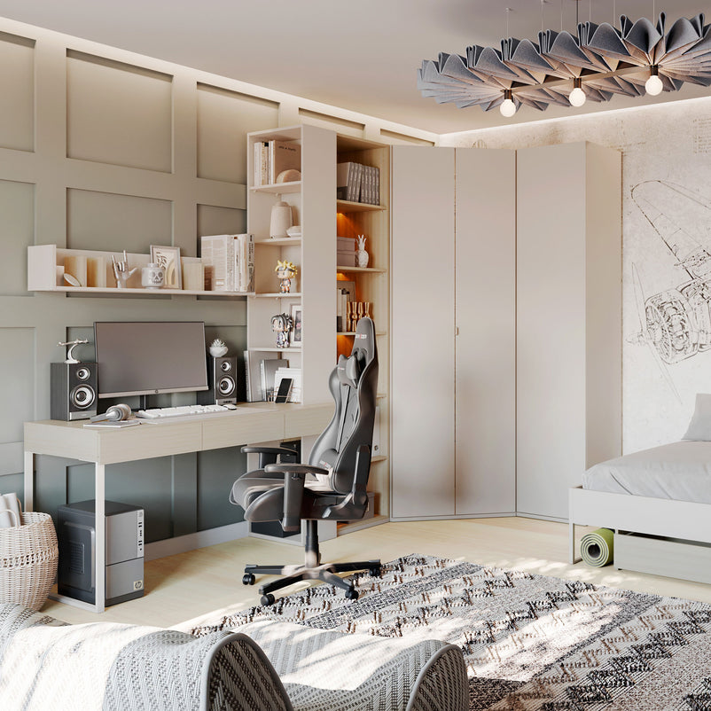 MODISPACE Ansamblu birou copii, etajeră și raft perete