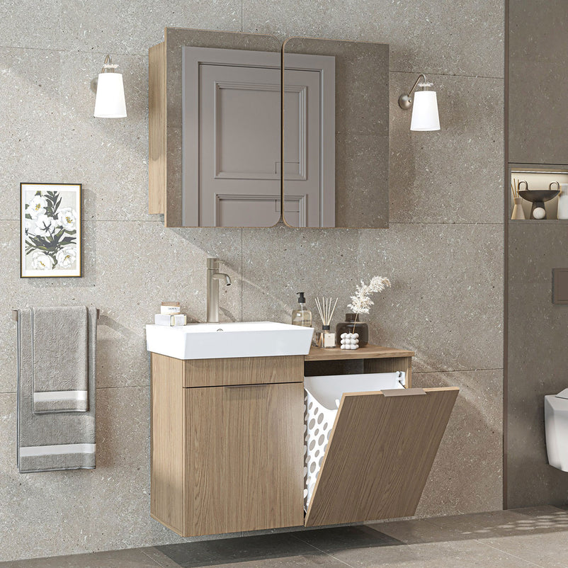 DUBAI Set mobilier baie, mască lavoar, lavoar ceramică și dulap baie suspendat cu oglindă