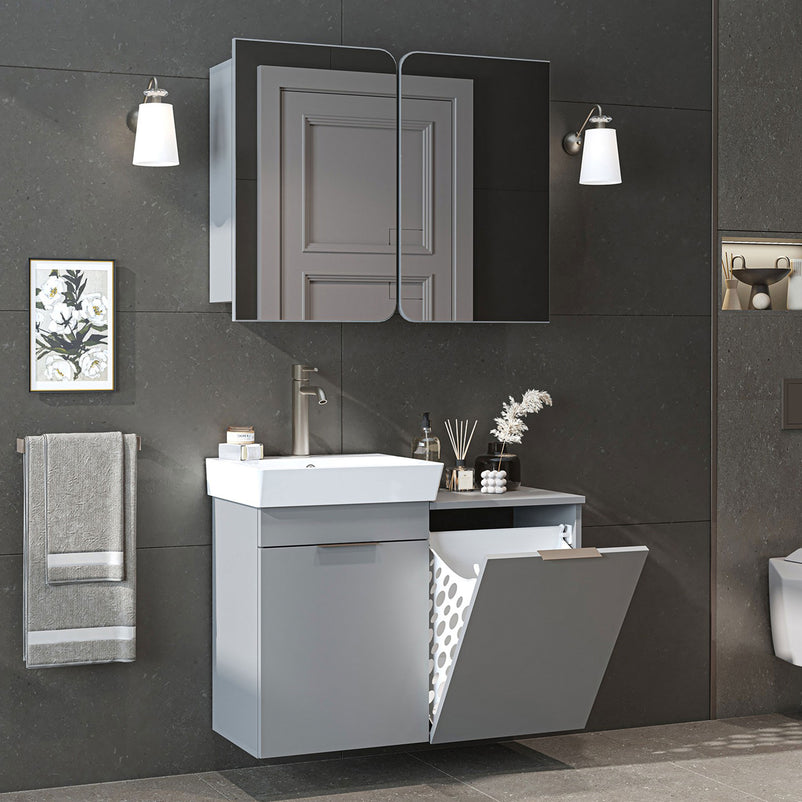 DUBAI Set mobilier baie, mască lavoar, lavoar ceramică și dulap baie suspendat cu oglindă