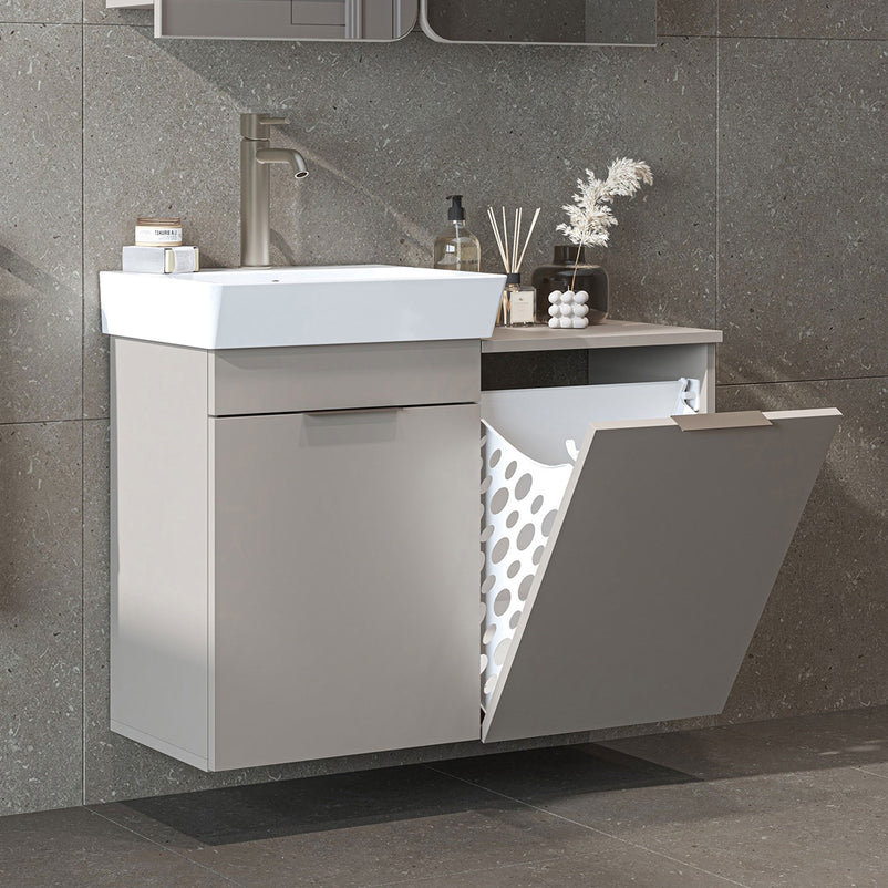 DUBAI Set mobilier baie, mască lavoar, lavoar ceramică și dulap baie suspendat cu oglindă
