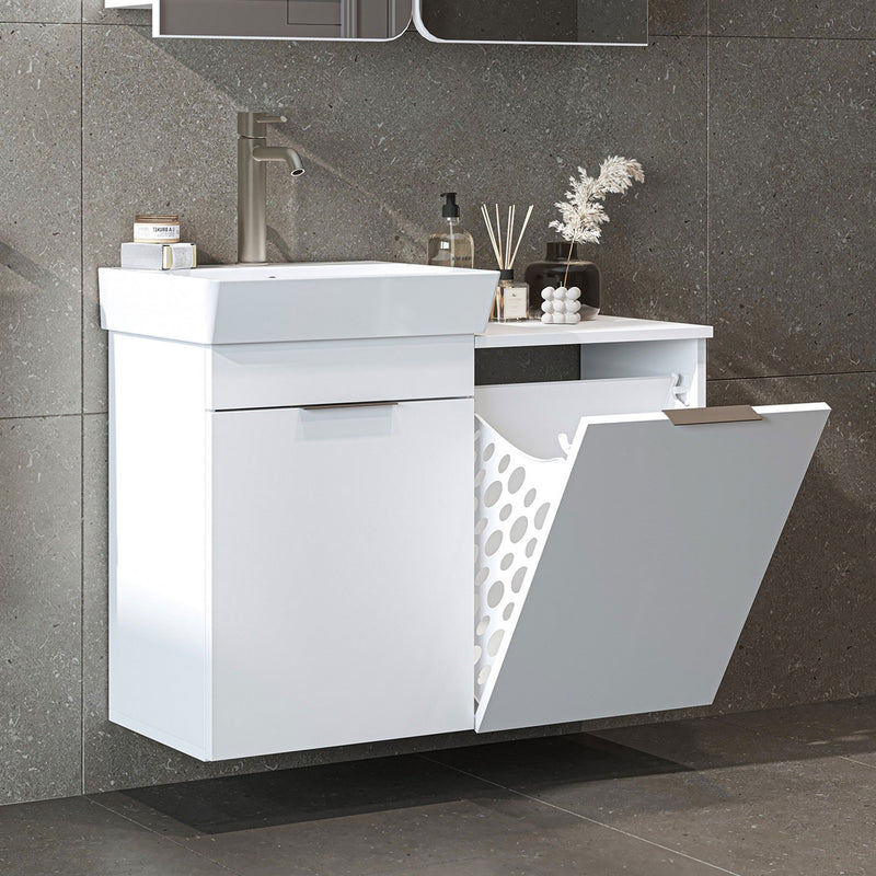 DUBAI Set mobilier baie, mască lavoar, lavoar ceramică și dulap baie suspendat cu oglindă