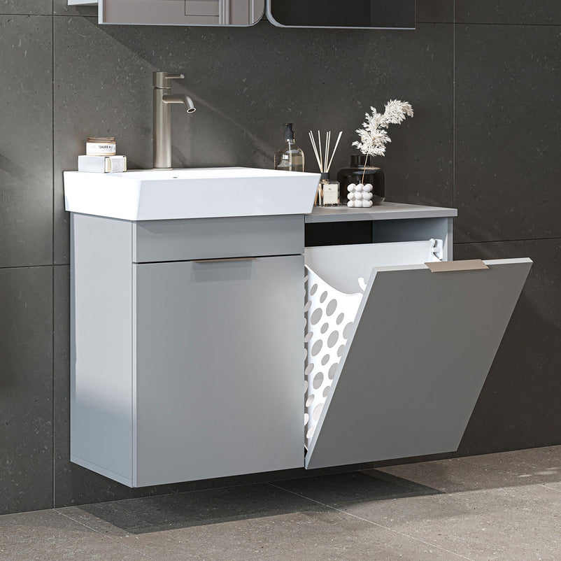 DUBAI Set mobilier baie, mască lavoar, lavoar ceramică și dulap baie suspendat cu oglindă