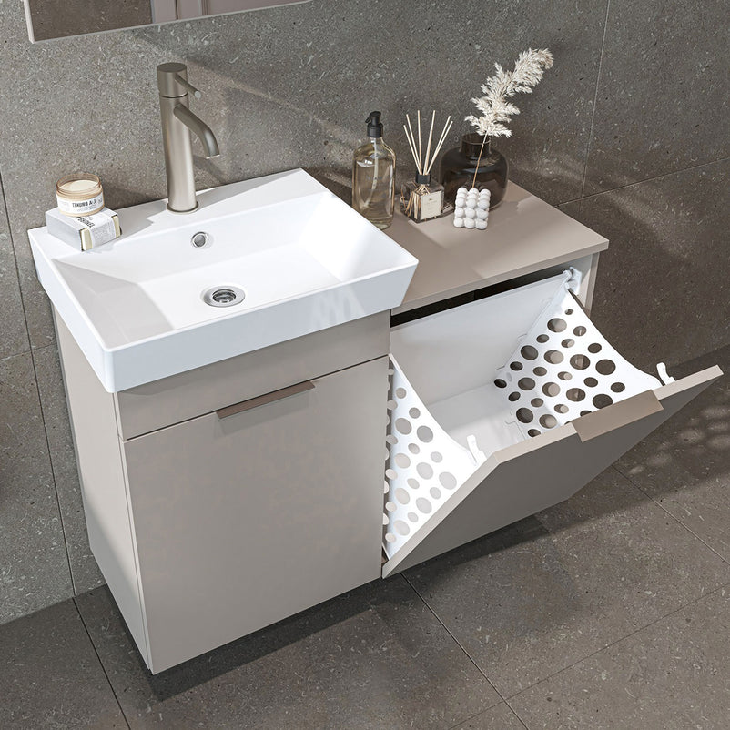 DUBAI Set mobilier baie, mască lavoar, lavoar ceramică și dulap baie suspendat cu oglindă