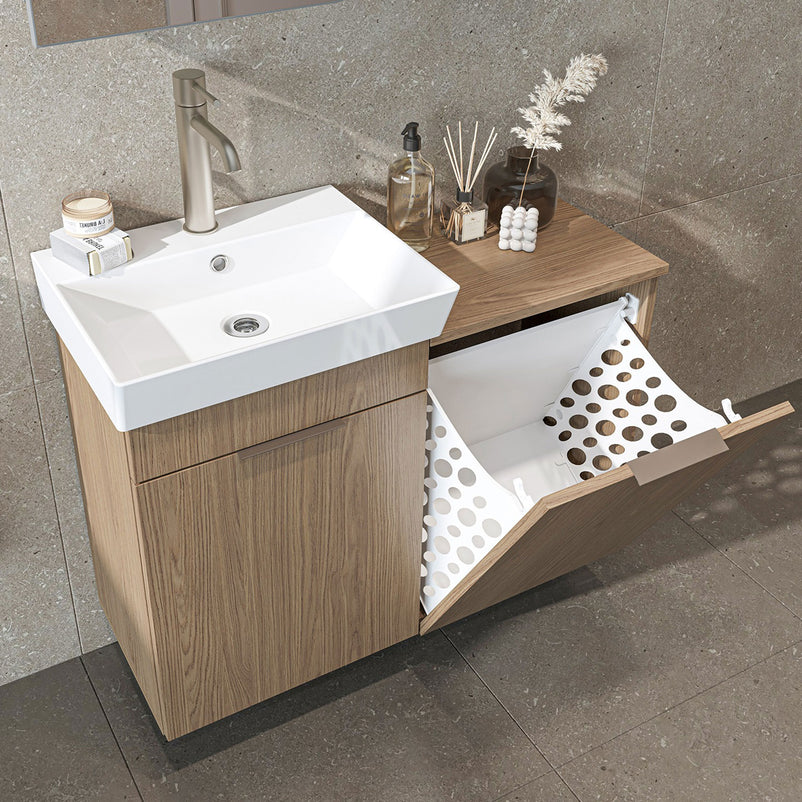 DUBAI Set mobilier baie, mască lavoar, lavoar ceramică și dulap baie suspendat cu oglindă