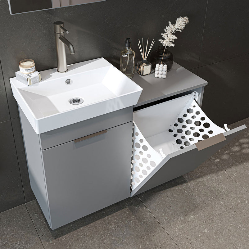 DUBAI Set mobilier baie, mască lavoar, lavoar ceramică și dulap baie suspendat cu oglindă