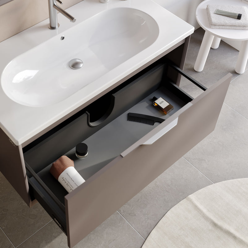 CLAY Set mobilier baie, mască lavoar, lavoar, oglindă, dulap