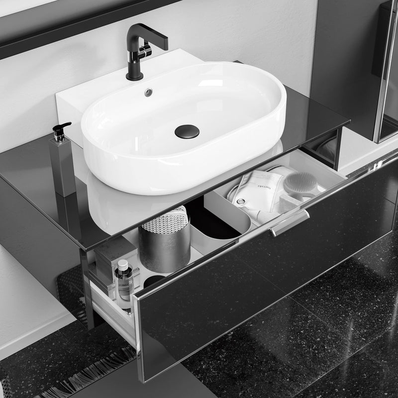 YALIKOY Set mobilier baie, mască lavoar, lavoar, dulap baie, oglindă