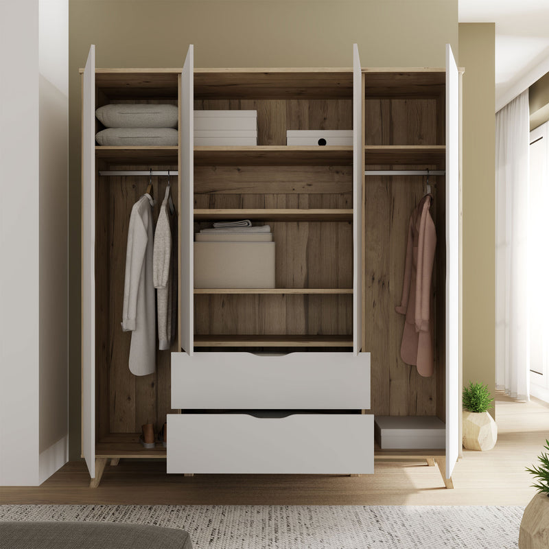 RIGA Dulap 4 uși, 2 sertare