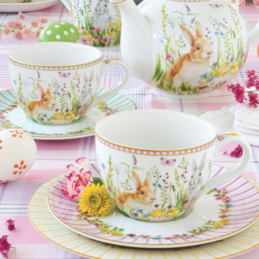 HAPPY EASTER Set 2 cești și farfurioare, porțelan, 240ml