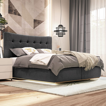 GRIMSTAD Pat tapițat, 160x200cm, LED inclus