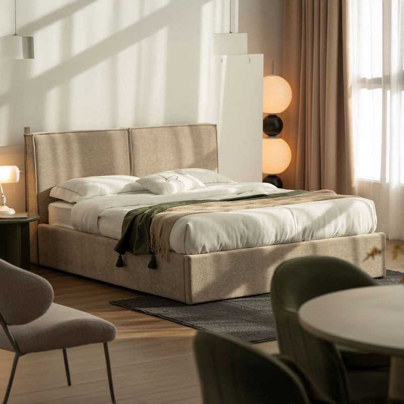 FRANCA Pat tapițat 160x200cm, somieră rabatabilă și ladă depozitare incluse