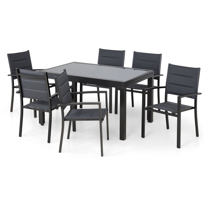 LUCCA Set mobilier terasă/grădină, 6 scaune și masă extensibilă