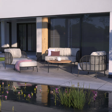 FABRICE Set mobilier terasă/grădină, 2 fotolii, canapea, măsuță cafea