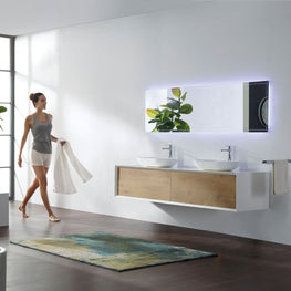 FIONA Set mobilier baie, mască lavoar, 2 lavoare și oglindă LED