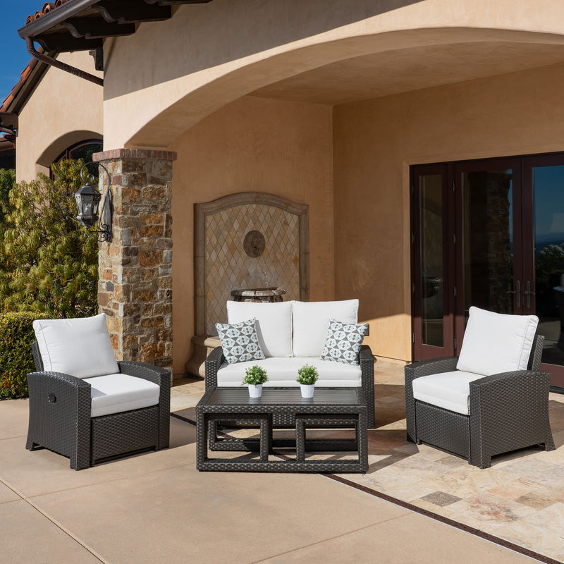 SIDNEY Set mobilier terasă/grădină, 2 fotolii recliner, canapea și 3 măsuțe