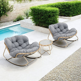 MINSK Set mobilier terasă/grădină, 2 fotolii balansoar și măsuță