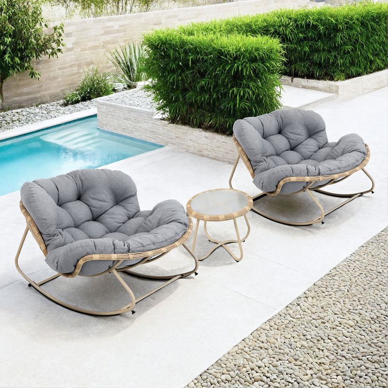 MINSK Set mobilier terasă/grădină, 2 fotolii balansoar și măsuță