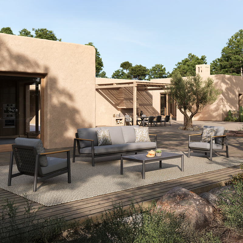 REYNE Set mobilier terasă/grădină, 2 fotolii, canapea și măsuță cafea